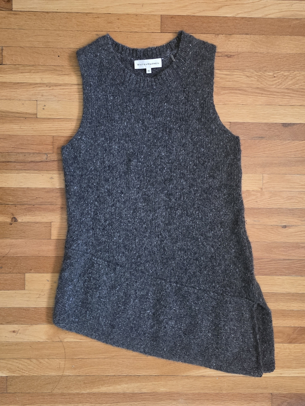 White + Warren XS 100% Cashmere Asymmetrical Sleeveless Tunic Charcoal Gray